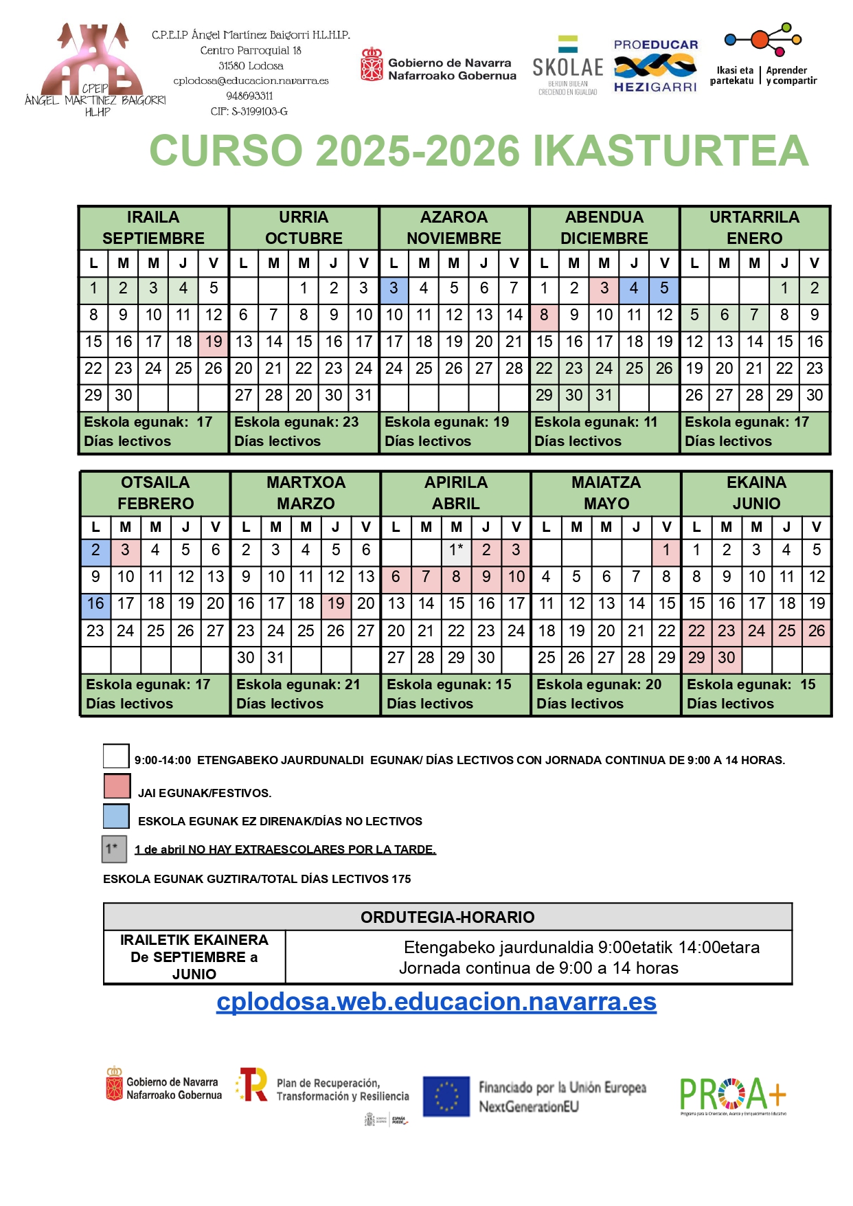 CALENDARIO ESCOLAR 2025-2026